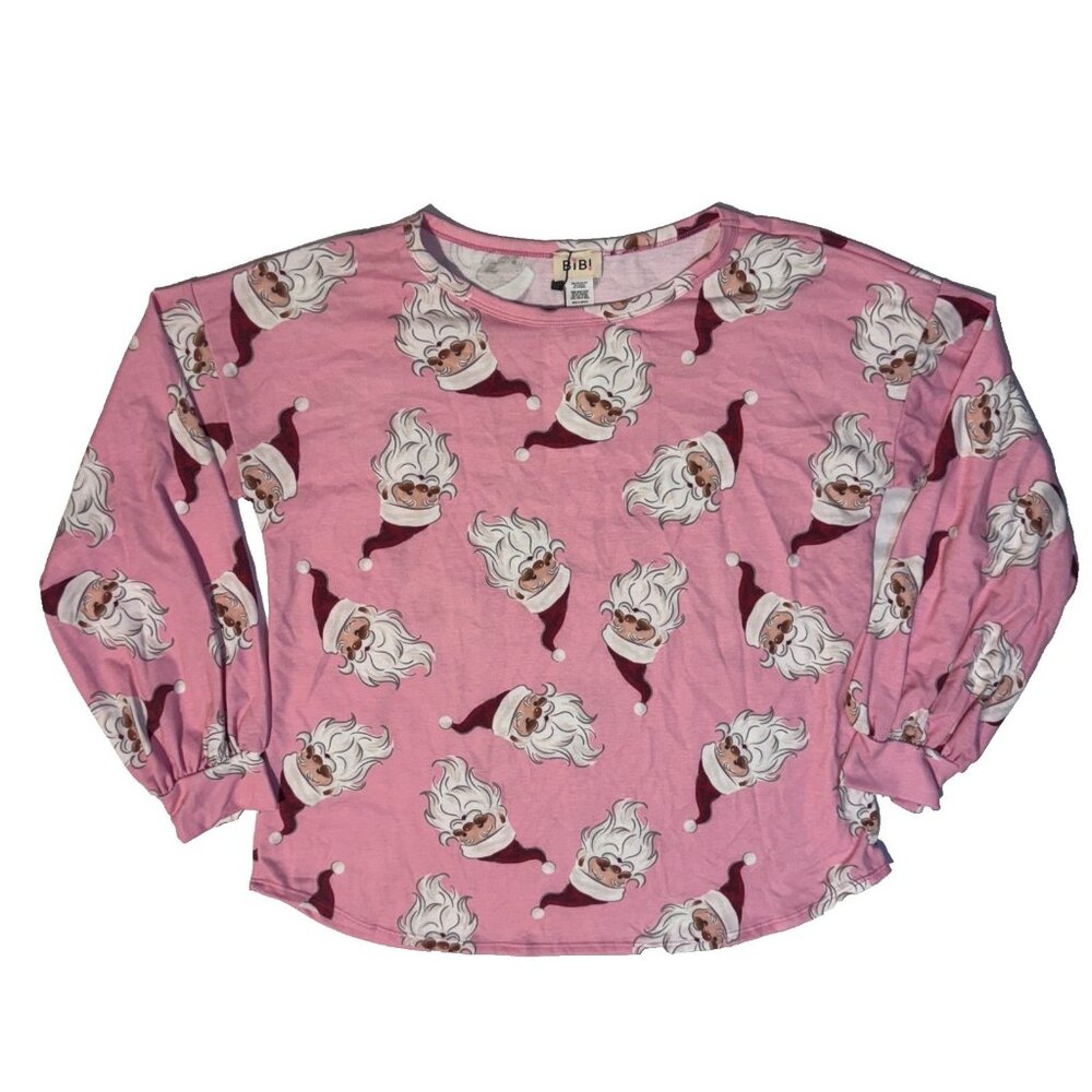 BiBi Santa Claus Santa Honey Pink Christmas Pajama Top - L - NWT Comfy Stretch